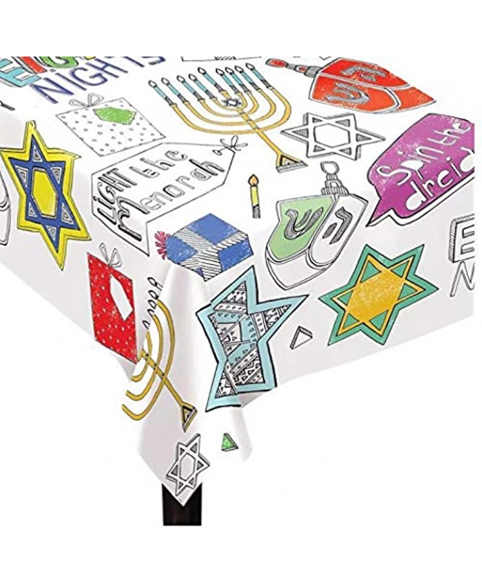 Hanukkah Coloring Table Cover 48" x 36" | Chanukah Activity Table Cover Color Your Own & Decorate Kindergarten Students DIY Art & Craft Hanukkah Party Favor