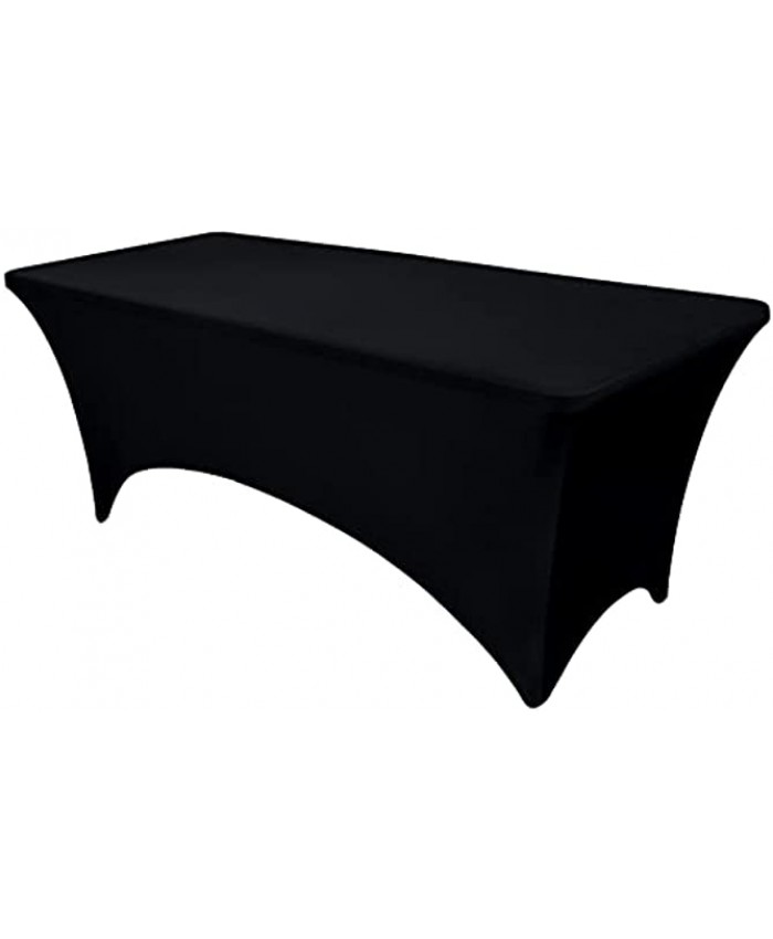 OutdoorLines Fitted Tablecloths Black Table Clothes for 6 Foot Rectangle Table Elastic Spandex Massage Bed Table Cover Stretch Wrinkle Free Table Cloth for Wedding Birthday Banquet Vendor Stand