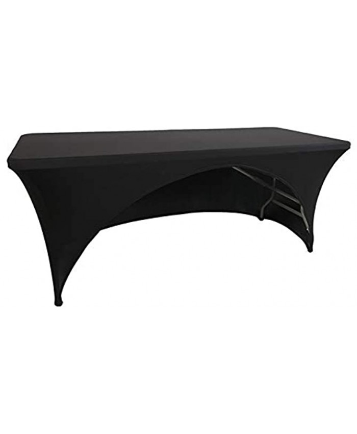 Spandex Fitted Stretch Tablecloth Rectangular Polyester Table Cover for Wedding Banquet Party  4 ft. Open Back Black