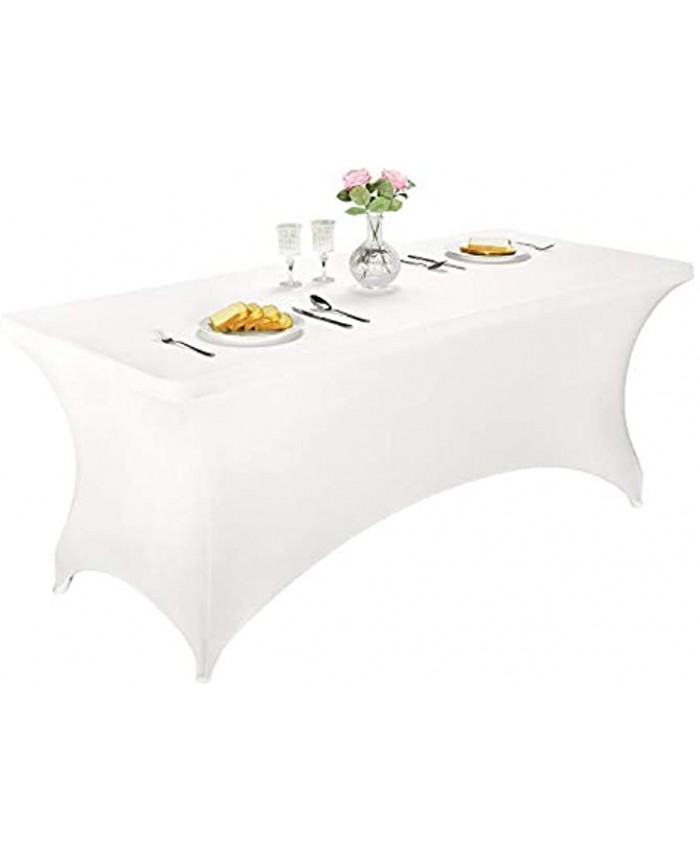 Spandex Table Covers 6ft，Fitted Tablecloth for 6ft Rectangular Tables Stretch Patio Table Covers Universal Spandex Table Cover for Wedding Banquet Party  6ft White
