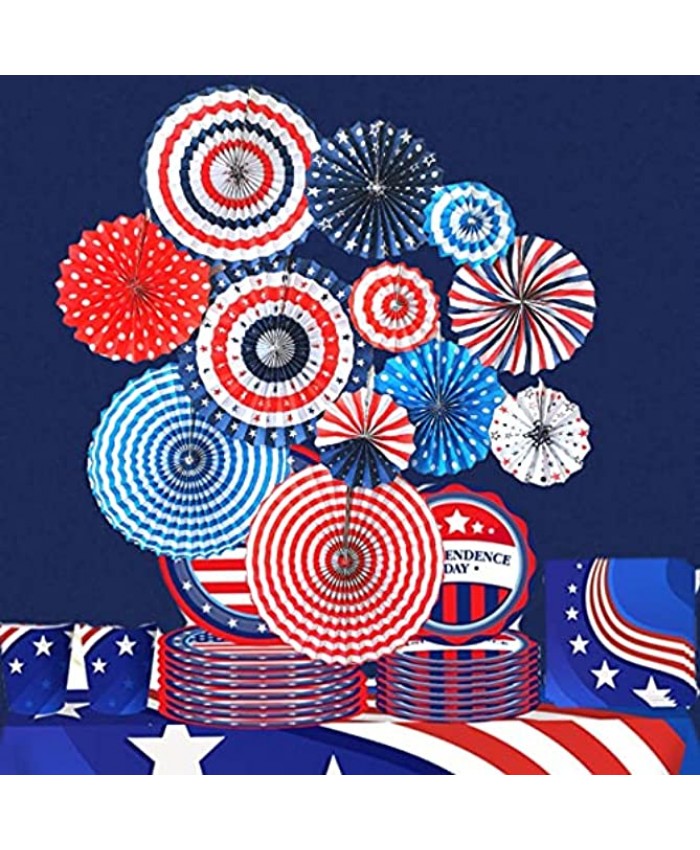 4th of July Decorations 12PCS Paper Fans for USA Patriotic Decorations Red White Blue Hanging Paper Fans Party Decor Memorial Day Decorations Independence Day 4th of July Decor Party Supplies
