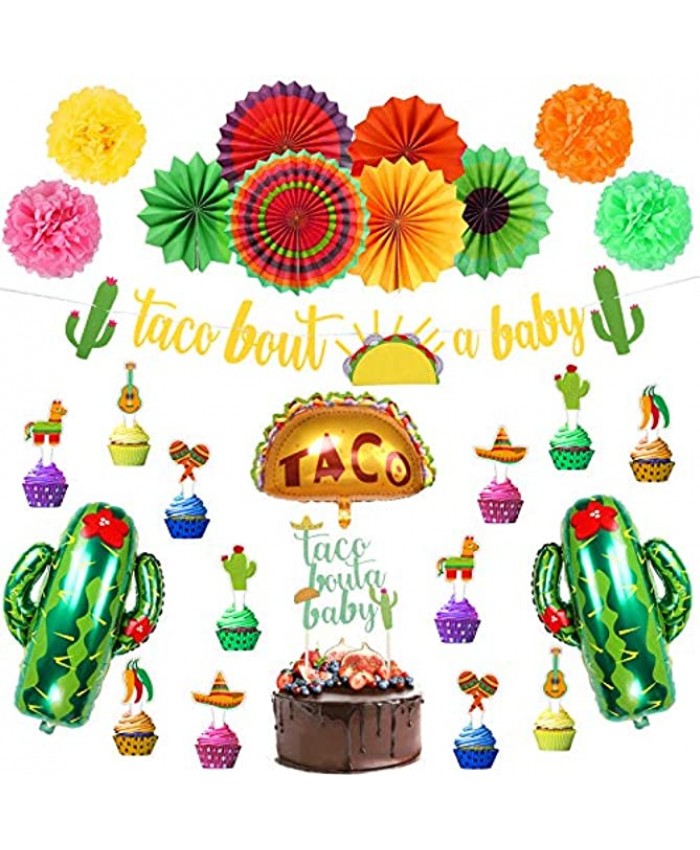Ayamuba Taco Bout a Baby Decoration,Mexican Birthday Party Decoration with Fiesta Paper Fans Taco Bout a Baby Banner Cactus Balloons for Fiesta Baby Shower Decoration Wedding Décor