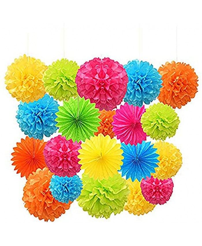 Paper Pom Poms Color Tissue Flowers Hanging Paper Fans Celebration Wedding Birthday Party Halloween Christmas Outdoor Decoration-Set of 20