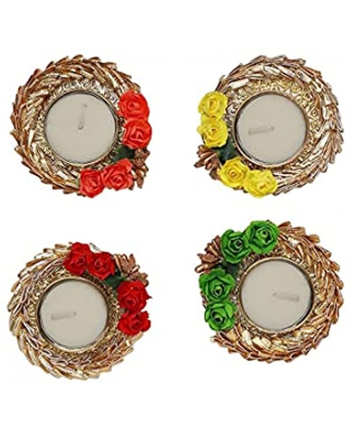Diwali Decorative Tea Light Candle Holder Set of 4 Flower T Light Holder Candle Stand Tealight T-Light Holders for Festival Decorations Lighting Accessories Wedding Christmas Home DecorWithout Wax