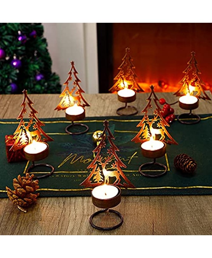 Juegoal Set of 6 Tea Light Candle Holders Christmas Decorations Metal Tree and Reindeer Table Candle Holder Rust-Proof Tabletop Tealight Centerpiece and Display for Holiday Home Mantle Fireplace