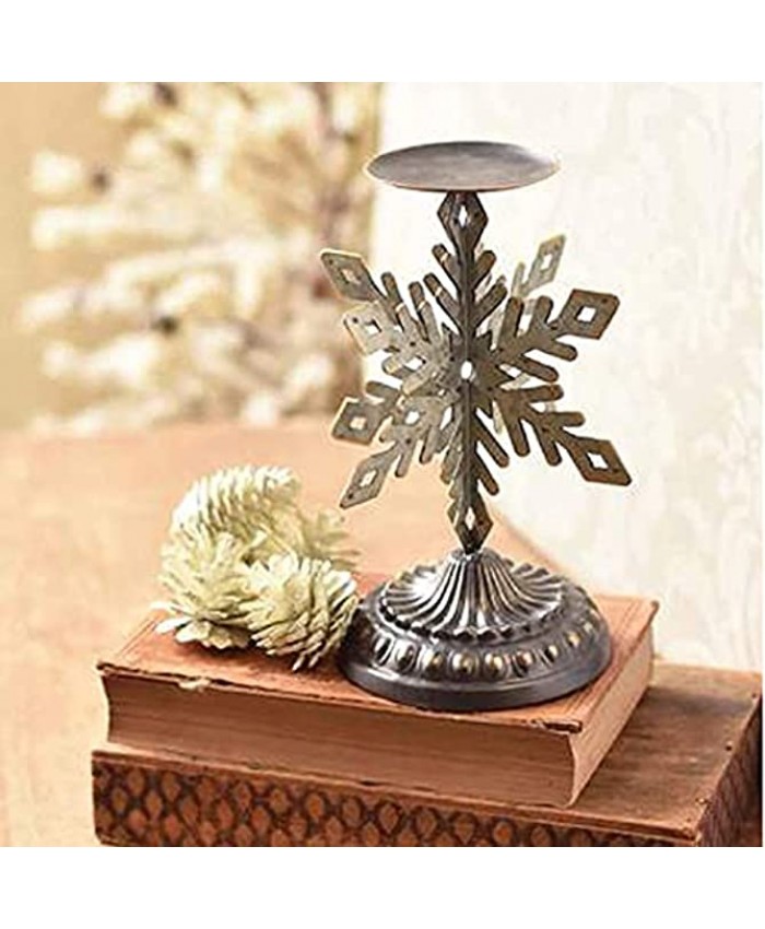 One Holiday Way 10-Inch Rustic Distressed Silver Metal Decorative Christmas Snowflake Pillar Candle Holder Stand Vintage Xmas Tabletop Mantel Shelf Decoration Country Farmhouse Winter Home Decor