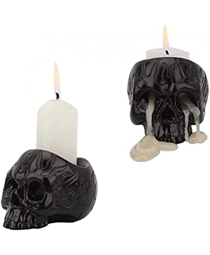 VICDUEKG 2 Pcs Skull Candle Holder Halloween Skeleton Candlestick Holders Spooky Tealight Resin Candlestick Crafts for Home Party Christmas Graveyard Outdoor Decoration Black