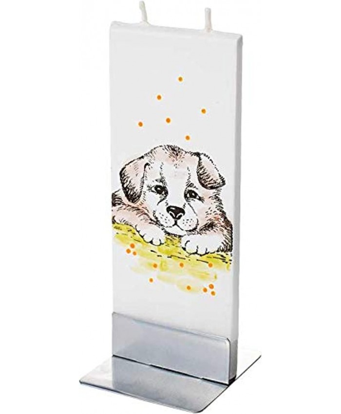 Flatyz Hand Painted Flat Candle| Unscented Dripless Smokeless Decorative | Dog | Double Wick with Metal Base | Unique Gift Idea and Home Décor Accent