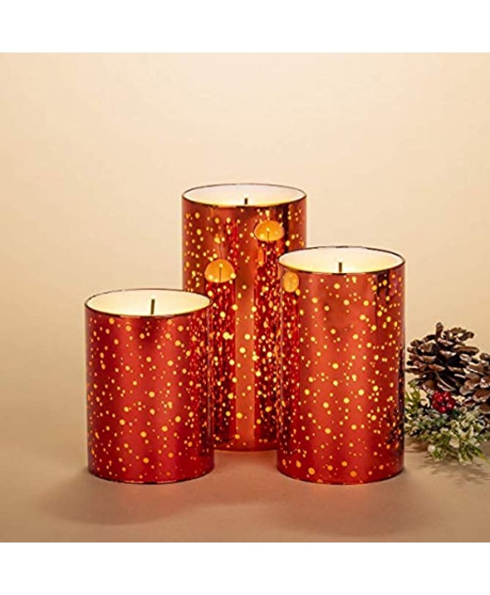 Gerson 2620630 Set of 3 Red Mercury Glass Glow Wick Candles with Warm White LED 6"H