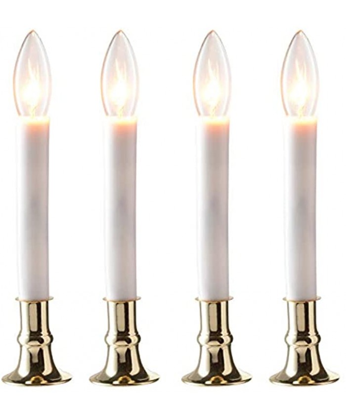 Prextex Set of 4 Brass Plated Christmas Window Candle Electric Candle Lights with Automatic On Off Sensor for Dusk to Dawn Window Candle