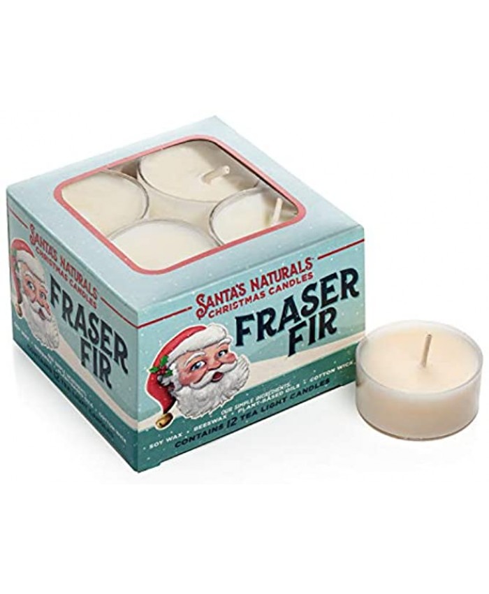 Santa's Naturals Fraser Fir Christmas Tea Light Candles | Fresh Cut Christmas Tree Fragrance | Sustainably Sourced Soy and Beeswax | 4 Hour Burn Time Per Candle | 12 Candles Per Box