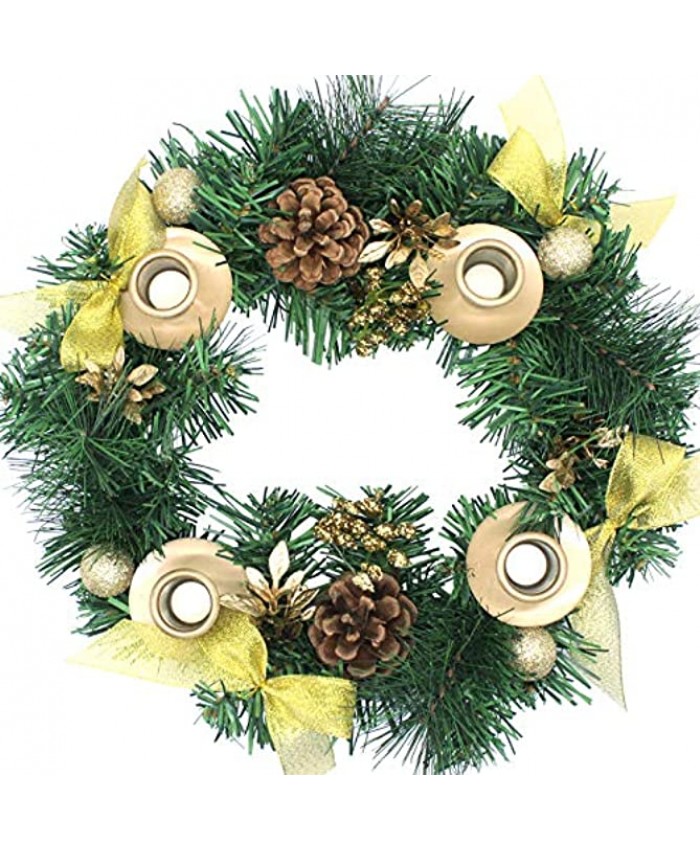Traditional Christmas Advent Wreath with Gold Glitter Pine Cone and Ribbon Season Candle Holder and X-mas Candles Decorations