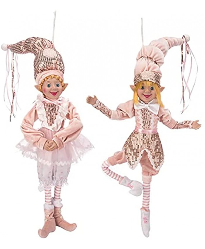 ARCCI 26 Inch Christmas Elves Figurine Set of 2 Pink & White Posable Elf Christmas Figure Xmas Holiday Party Home Decoration Ornaments