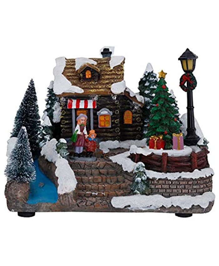 Christmas Village Luxury House Decor House Figurine Collectable Resin Christmas Scene Village Houses Town with Warm Colorful LED Light Building Luminous Figurines Tree Tabletop Ornaments