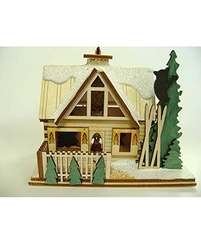 Ginger Cottages Santa's Ski Lodge GC126 Miniature Collectable Building for Christmas and Holiday displays. Wood Table top Display or Ornament. Hand Crafted in The Richmond Virginia USA Area.