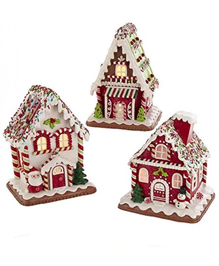 Kurt Adler Set of 3 7" Battery Operated LED Lighted Claydough Colorful Gingerbread House Christmas Figure