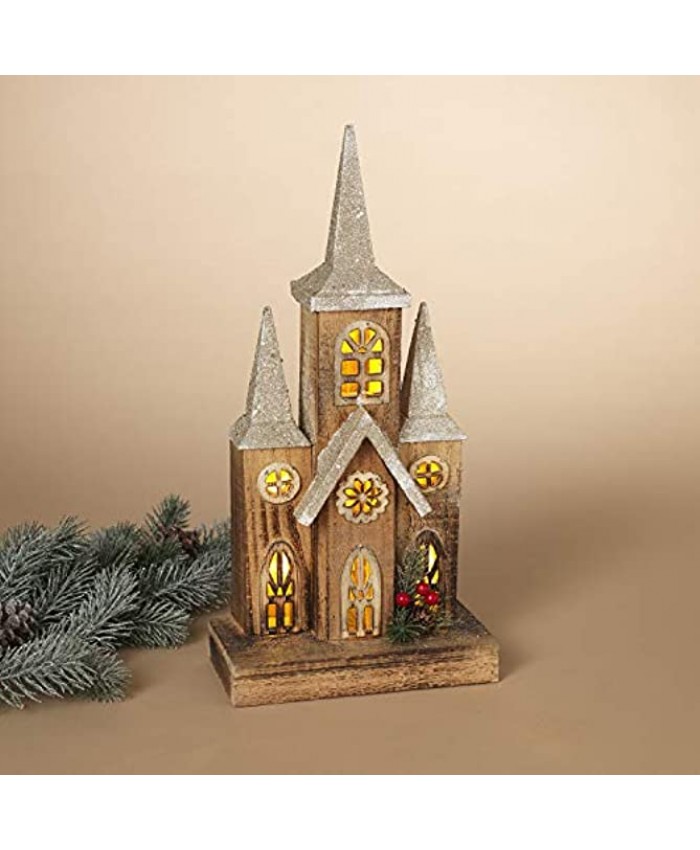 One Holiday Way 16-Inch Decorative LED Light Up Rustic Wood Church – Vintage Lighted Christmas Village House Country Farmhouse Mantel Decoration – Winter Tabletop Shelf Home Decor