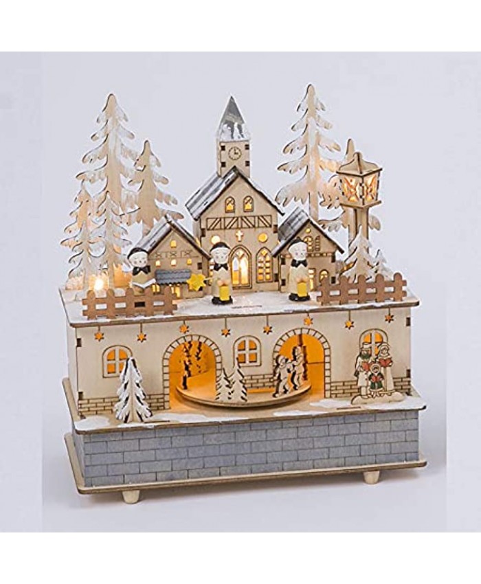 One Holiday Way LED Lighted Animated Musical Wooden Christmas Village Church Scene – Festive Rustic Wood Music Box Tabletop Mantel Shelf Decoration Xmas Winter Indoor Home Decor