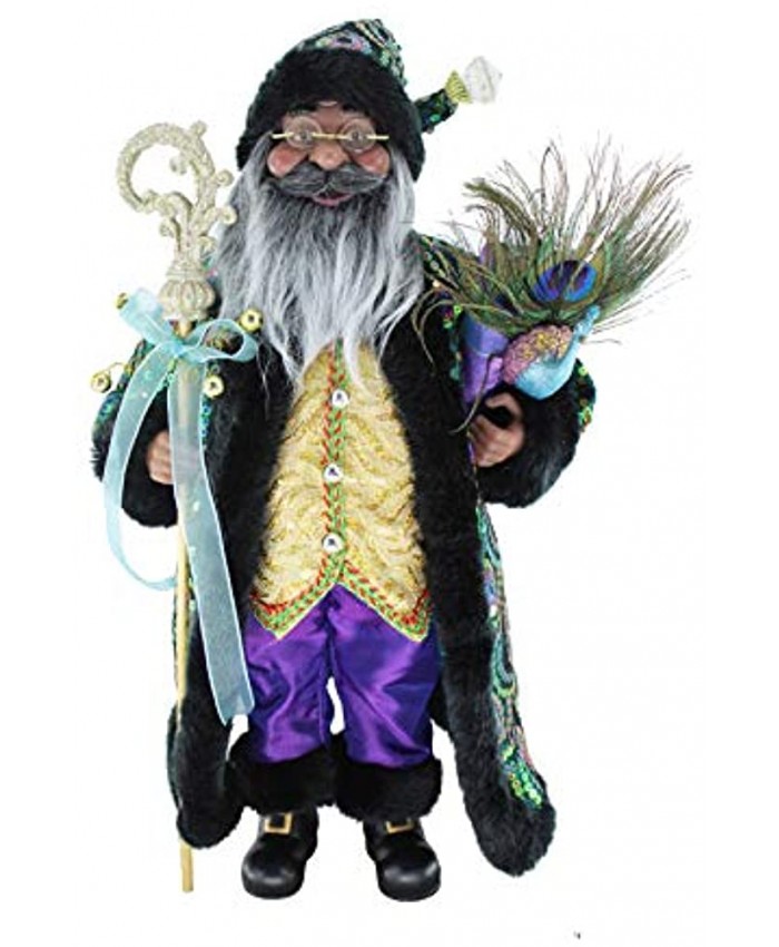 16" Inch Standing Stunning Sequin Ethnic African American Santa Claus Christmas Figurine Figure Decoration 167220A
