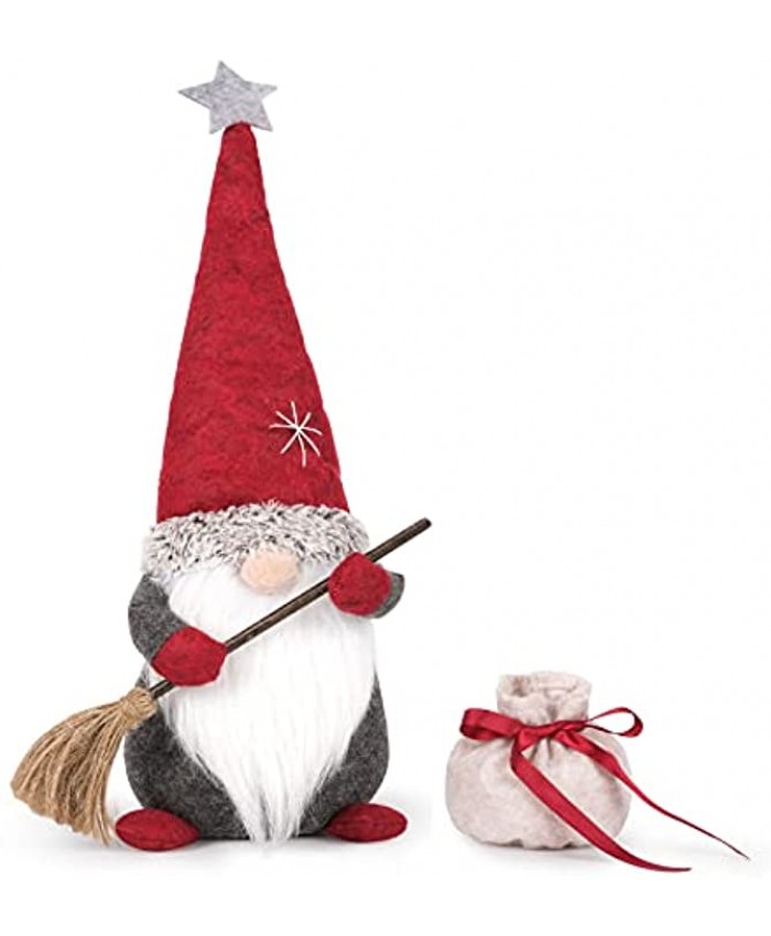 D-FantiX Sweeping Christmas Gnomes Plush with Broom and Burlap Bag 17.7 Inch Handmade Swedish Tomte Santa Scandinavian Figurine Nordic Plush Elf Doll Gnome Ornaments Christmas Decorations Home Decor