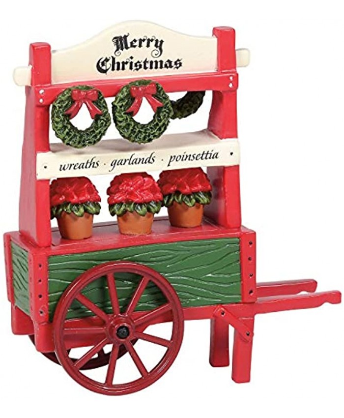 Department 56 Village Collection Accessories Christmas Poinsettia Cart Figurine 3.625 Inch Multicolor