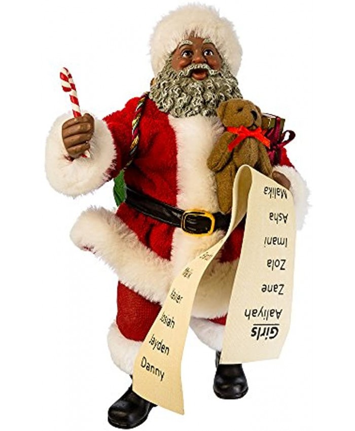Kurt Adler 10.5" Fabriche' Black Santa with List and Candy Cane