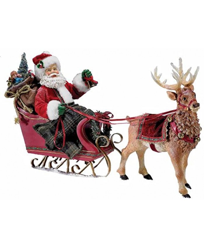 Kurt Adler Fabriché 10-Inch Santa in Sleigh with Deer Tablepiece