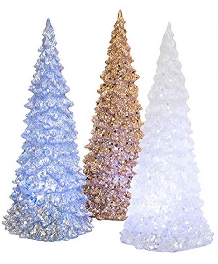 Transpac Imports Inc. Light Up Tree Metallic Glitter 10 x 4 Acrylic Christmas Holiday Figurines Set of 3