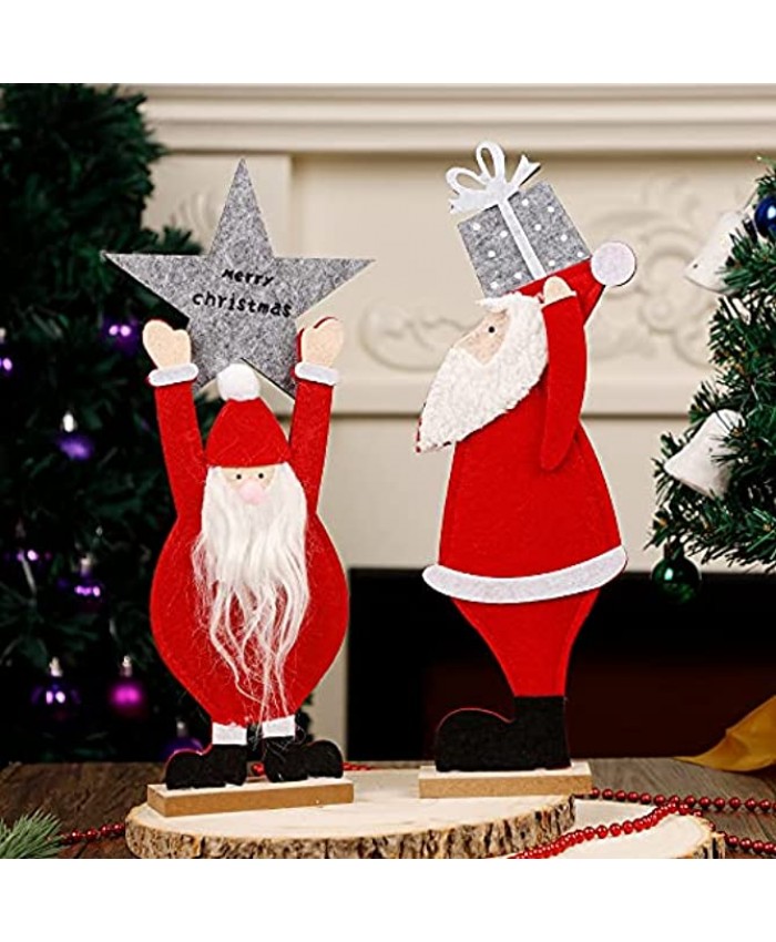 winemana Set of 2 Christmas Table Decorations 12" x 5" Santa Claus with Gift Box and Merry Christmas Sign Winter Tabletop Home Decor for Indoor Kitchen Fireplace Office Holiday Party Xmas Gift