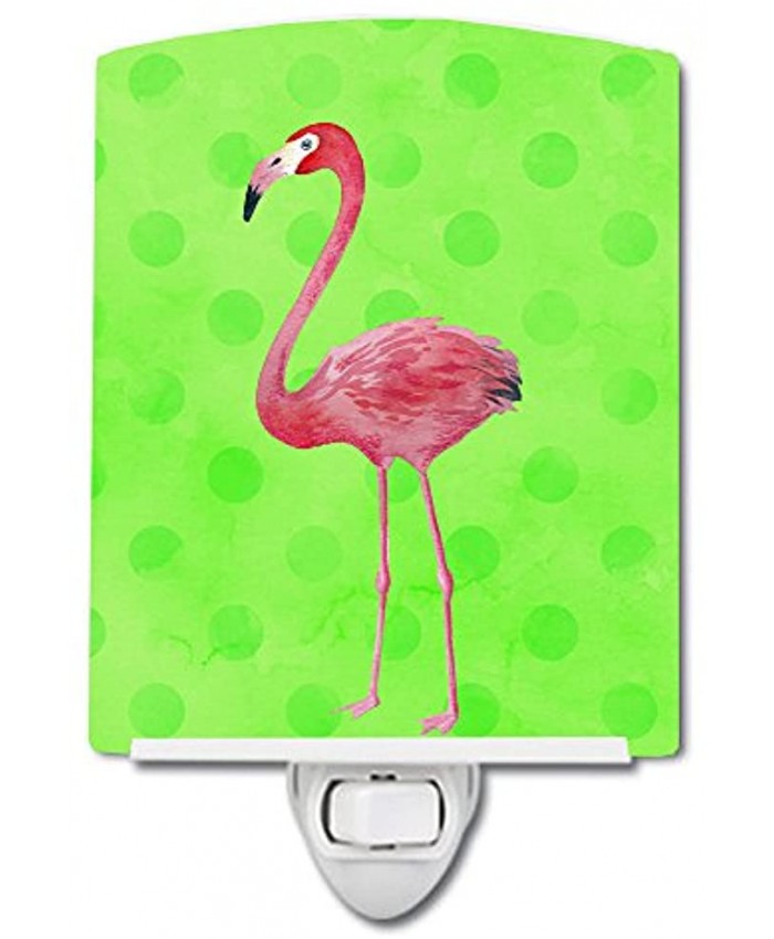 Caroline's Treasures BB8185CNL Flamingo Green Polkadot Ceramic Night Light 6x4x3 Multicolor