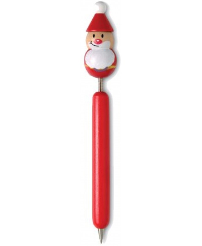 eBuyGB Wooden Pen with Christmas Topper Red Santa Pack of 1
