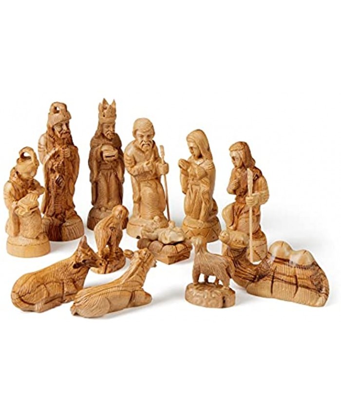 Nativity Scene Detailed Figures Set Handcrafted Olive Wood Carved Sculptures