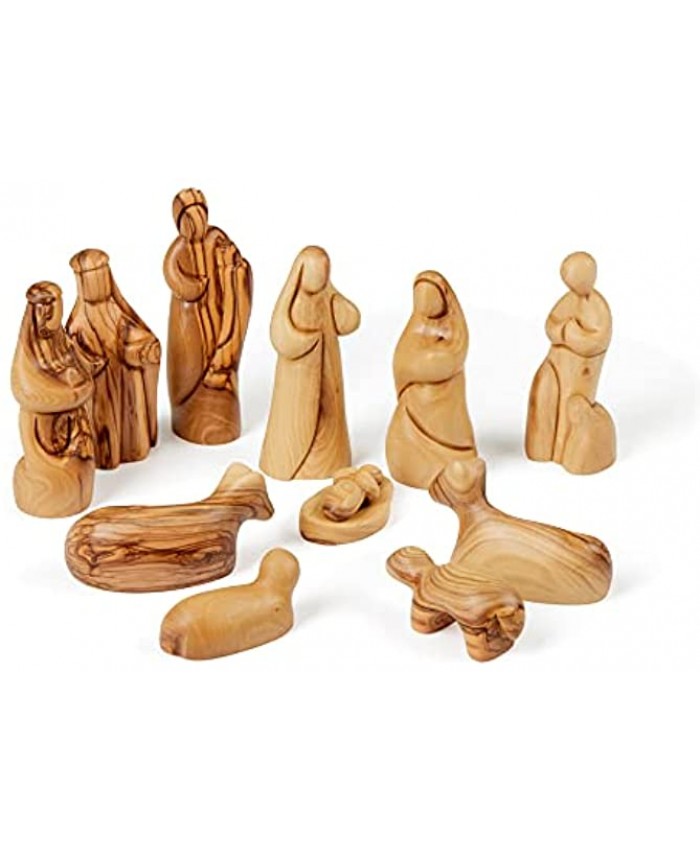 Nativity Scene Smooth Figures Set Handcrafted Olive Wood Carved Sculptures