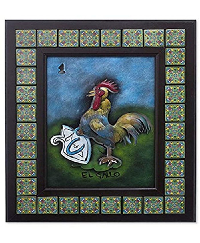 NOVICA Animal Themed Ceramic Steel Wall Mural Multicolor The Rooster'